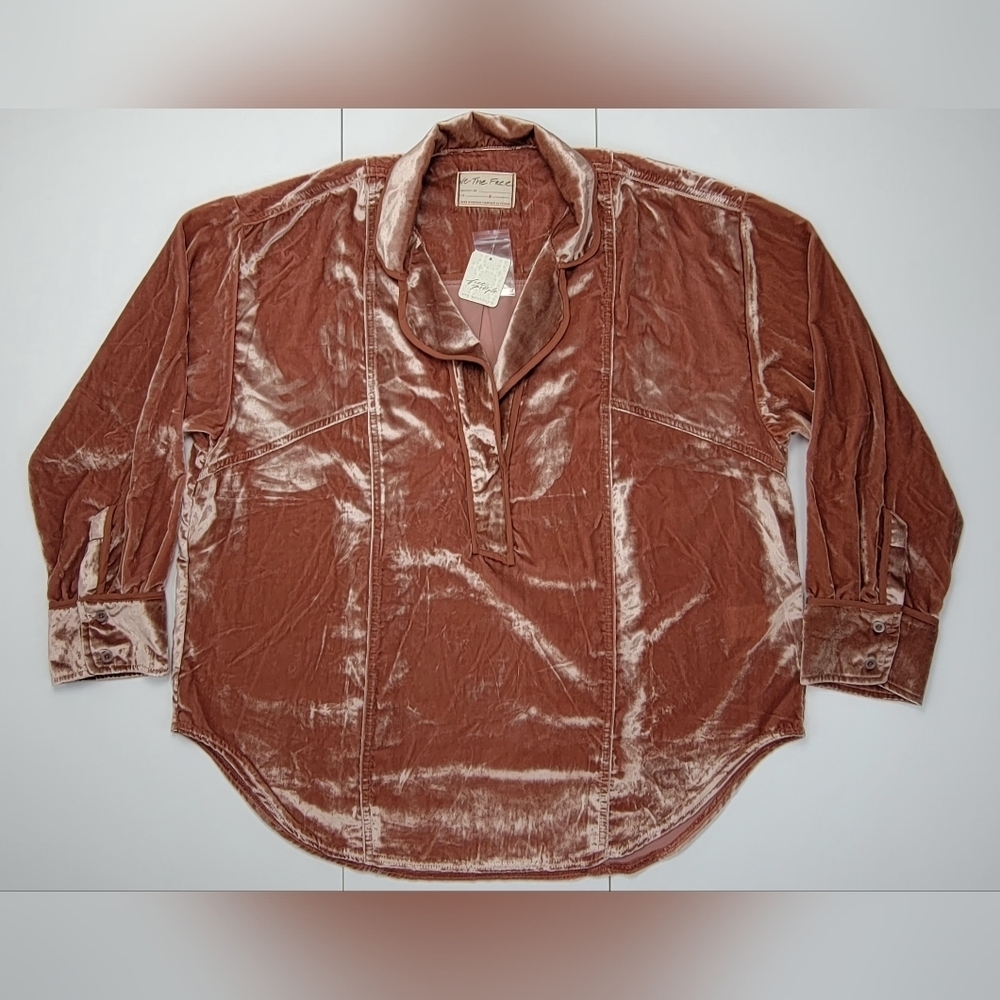 We The Free x Free People Size S OB2049945 Reddish Brown Luxy Solid Velvet Shirt